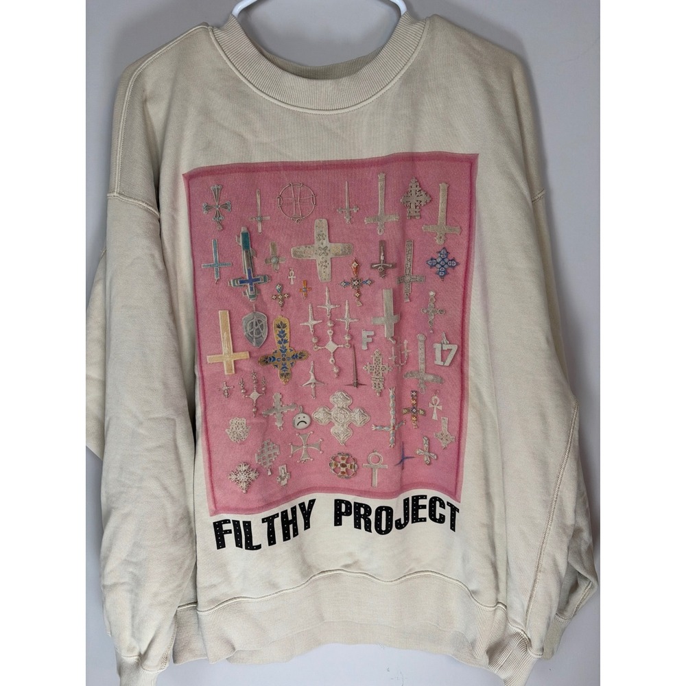 Filthy Project Art Design Studio Organic Cotton Cross Graphic Sweatshirt Cream L